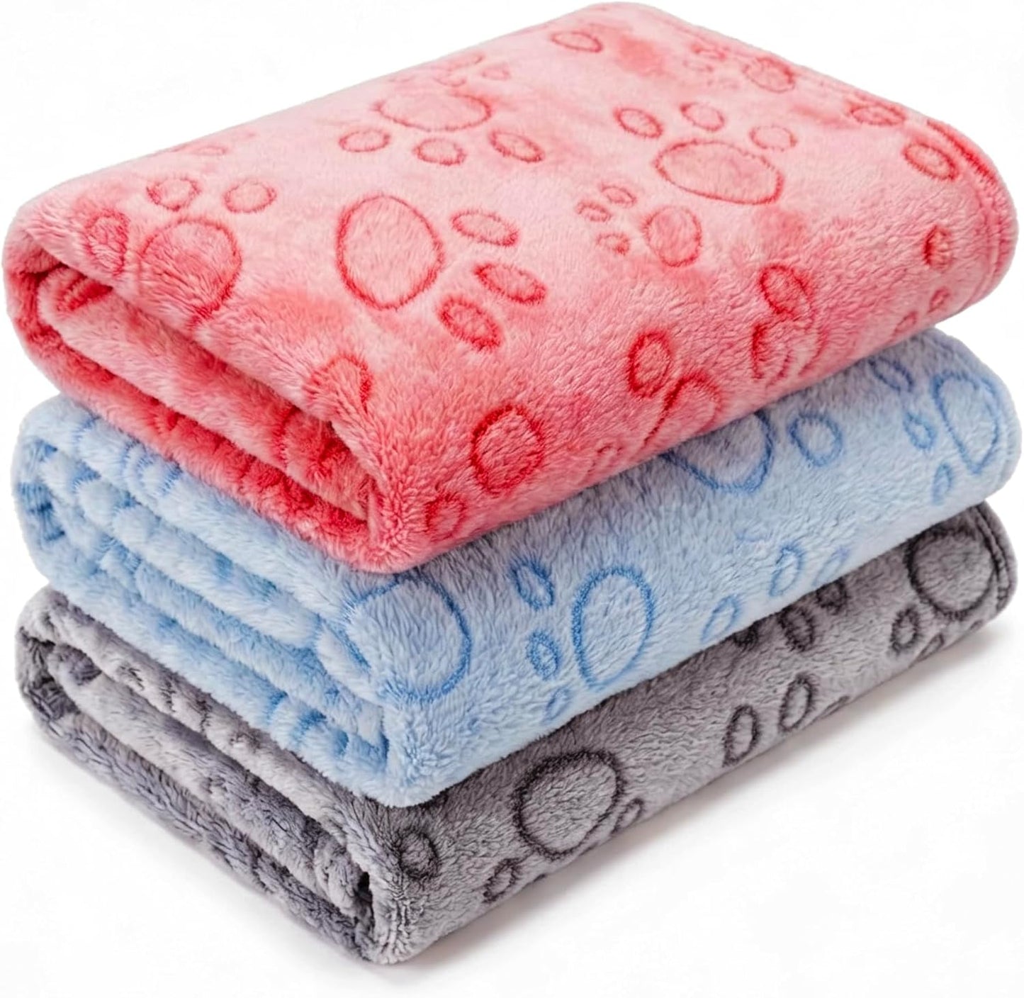 1 Pack 3 Blankets for Dog Puppy Cat (Small 23x16'', Pink, Yellow, Blue) | Super Soft Fluffy Premium Fleece Pet Blanket Flannel Paw Printed Throw