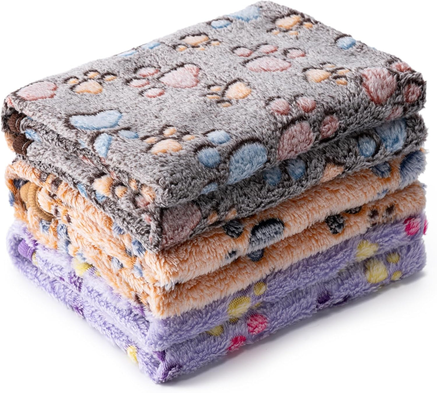 1 Pack 3 Blankets for Dog Puppy Cat (Small 23x16'', Pink, Yellow, Blue) | Super Soft Fluffy Premium Fleece Pet Blanket Flannel Paw Printed Throw