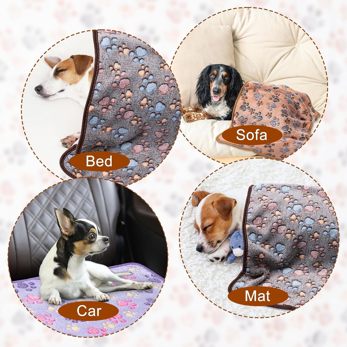 1 Pack 3 Blankets for Dog Puppy Cat (Small 23x16'', Pink, Yellow, Blue) | Super Soft Fluffy Premium Fleece Pet Blanket Flannel Paw Printed Throw