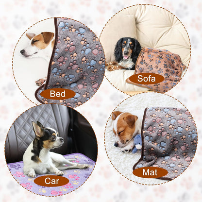 1 Pack 3 Blankets for Dog Puppy Cat (Small 23x16'', Pink, Yellow, Blue) | Super Soft Fluffy Premium Fleece Pet Blanket Flannel Paw Printed Throw