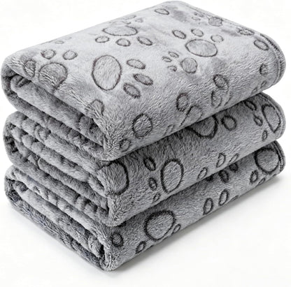 1 Pack 3 Blankets for Dog Puppy Cat (Small 23x16'', Pink, Yellow, Blue) | Super Soft Fluffy Premium Fleece Pet Blanket Flannel Paw Printed Throw