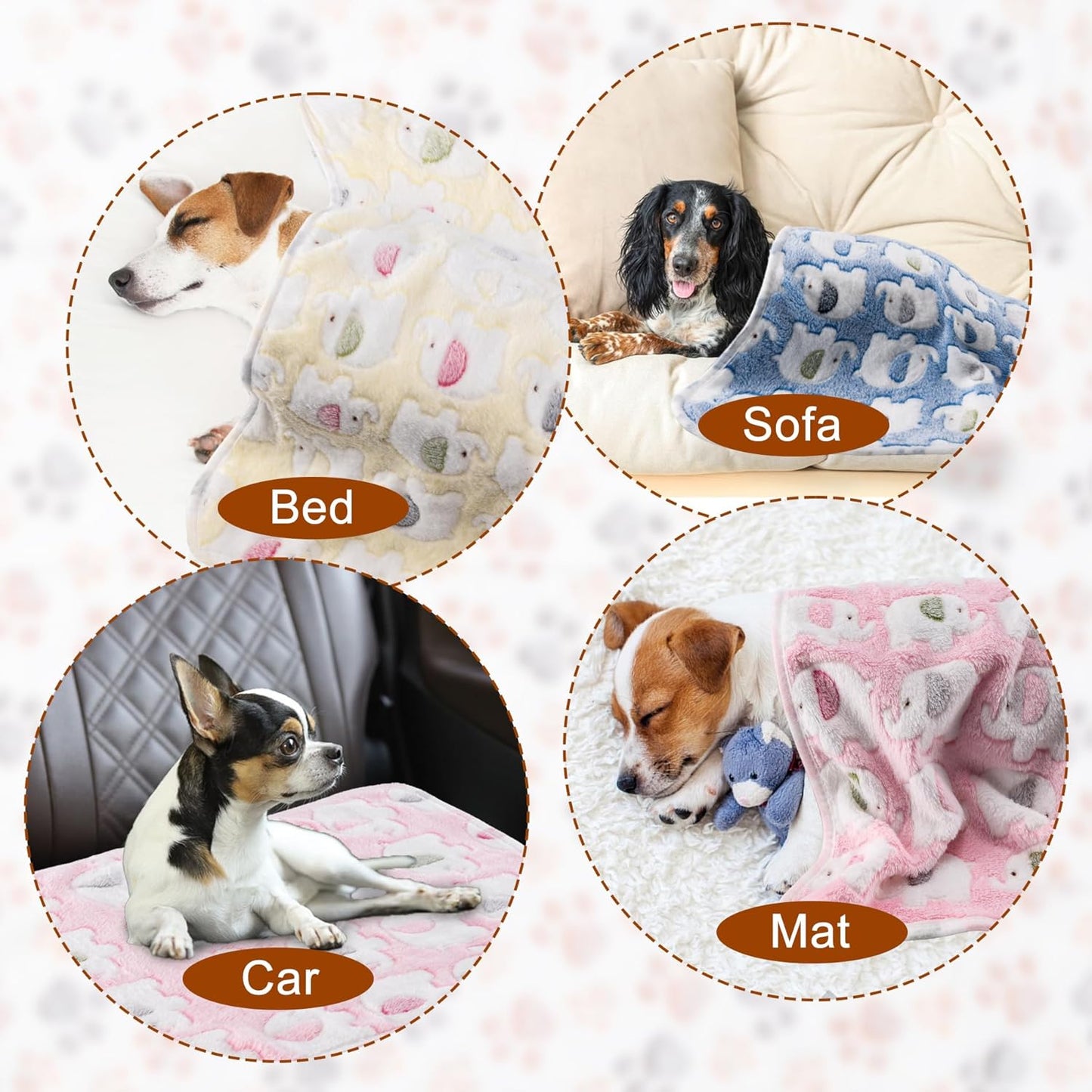1 Pack 3 Blankets for Dog Puppy Cat (Small 23x16'', Pink, Yellow, Blue) | Super Soft Fluffy Premium Fleece Pet Blanket Flannel Paw Printed Throw