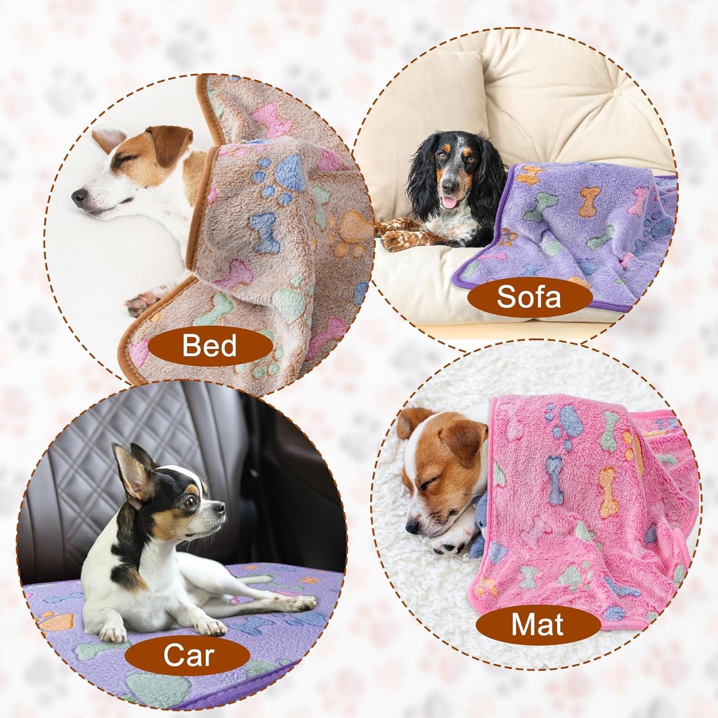 1 Pack 3 Blankets for Dog Puppy Cat (Small 23x16'', Pink, Yellow, Blue) | Super Soft Fluffy Premium Fleece Pet Blanket Flannel Paw Printed Throw
