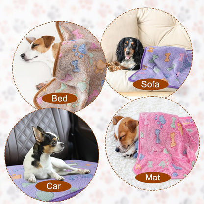 1 Pack 3 Blankets for Dog Puppy Cat (Small 23x16'', Pink, Yellow, Blue) | Super Soft Fluffy Premium Fleece Pet Blanket Flannel Paw Printed Throw