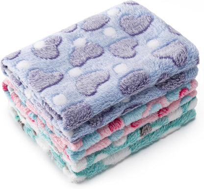 1 Pack 3 Blankets for Dog Puppy Cat (Small 23x16'', Pink, Yellow, Blue) | Super Soft Fluffy Premium Fleece Pet Blanket Flannel Paw Printed Throw