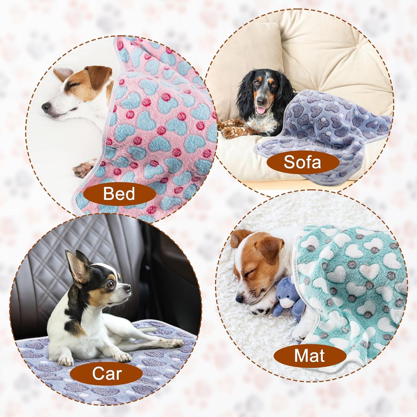 1 Pack 3 Blankets for Dog Puppy Cat (Small 23x16'', Pink, Yellow, Blue) | Super Soft Fluffy Premium Fleece Pet Blanket Flannel Paw Printed Throw