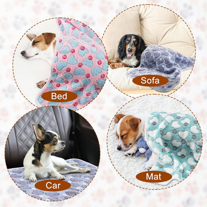 1 Pack 3 Blankets for Dog Puppy Cat (Small 23x16'', Pink, Yellow, Blue) | Super Soft Fluffy Premium Fleece Pet Blanket Flannel Paw Printed Throw