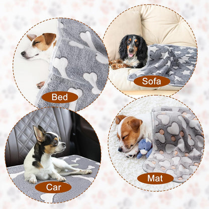 1 Pack 3 Blankets for Dog Puppy Cat (Small 23x16'', Pink, Yellow, Blue) | Super Soft Fluffy Premium Fleece Pet Blanket Flannel Paw Printed Throw
