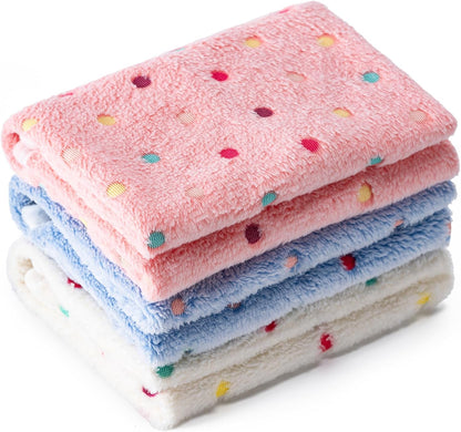 1 Pack 3 Blankets for Dog Puppy Cat (Small 23x16'', Pink, Yellow, Blue) | Super Soft Fluffy Premium Fleece Pet Blanket Flannel Paw Printed Throw