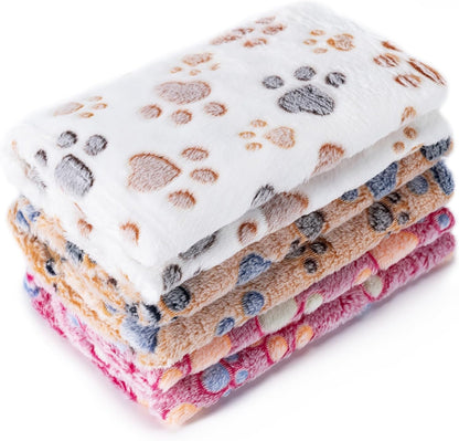 1 Pack 3 Blankets for Dog Puppy Cat (Small 23x16'', Pink, Yellow, Blue) | Super Soft Fluffy Premium Fleece Pet Blanket Flannel Paw Printed Throw