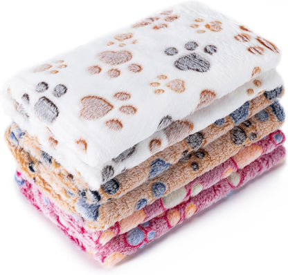1 Pack 3 Blankets for Dog Puppy Cat (Small 23x16'', Pink, Yellow, Blue) | Super Soft Fluffy Premium Fleece Pet Blanket Flannel Paw Printed Throw