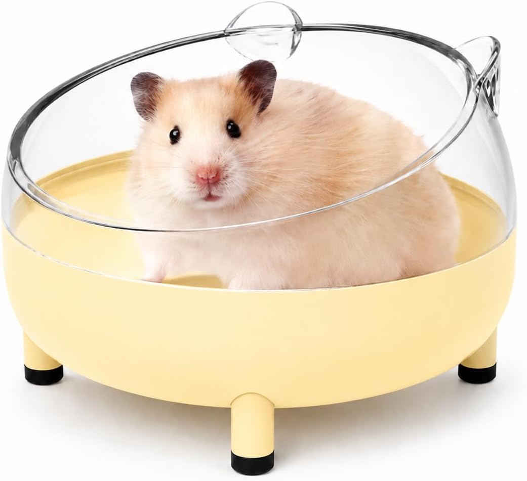Meow&Woof Hamster Sand Bath Container, Large Sandbox Toilet Gerbil Batheoom, Tiny Chinchilla Dust Bathtub Sand Bath Box for Hamster Cage Accessories 5.2 Inch-Yellow