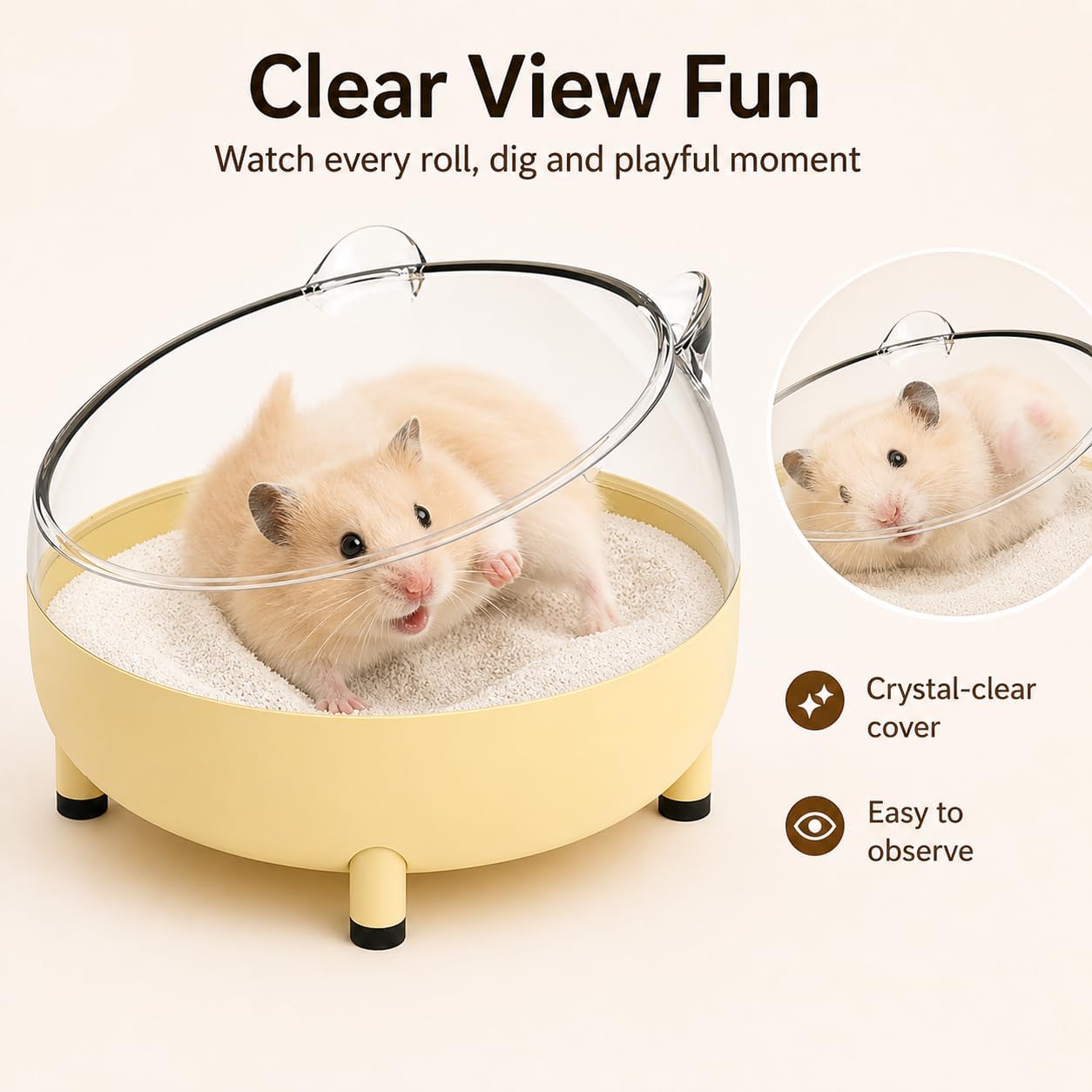 Meow&Woof Hamster Sand Bath Container, Large Sandbox Toilet Gerbil Batheoom, Tiny Chinchilla Dust Bathtub Sand Bath Box for Hamster Cage Accessories 5.2 Inch-Yellow
