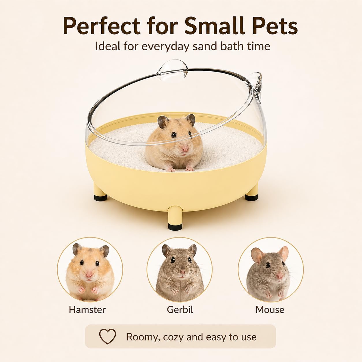 Meow&Woof Hamster Sand Bath Container, Large Sandbox Toilet Gerbil Batheoom, Tiny Chinchilla Dust Bathtub Sand Bath Box for Hamster Cage Accessories 5.2 Inch-Yellow