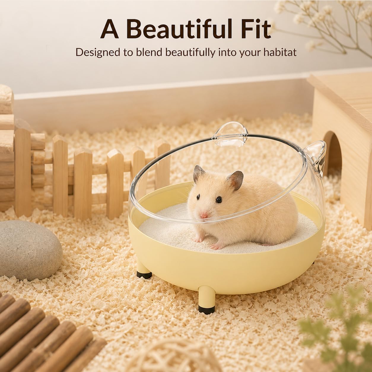 Meow&Woof Hamster Sand Bath Container, Large Sandbox Toilet Gerbil Batheoom, Tiny Chinchilla Dust Bathtub Sand Bath Box for Hamster Cage Accessories 5.2 Inch-Yellow