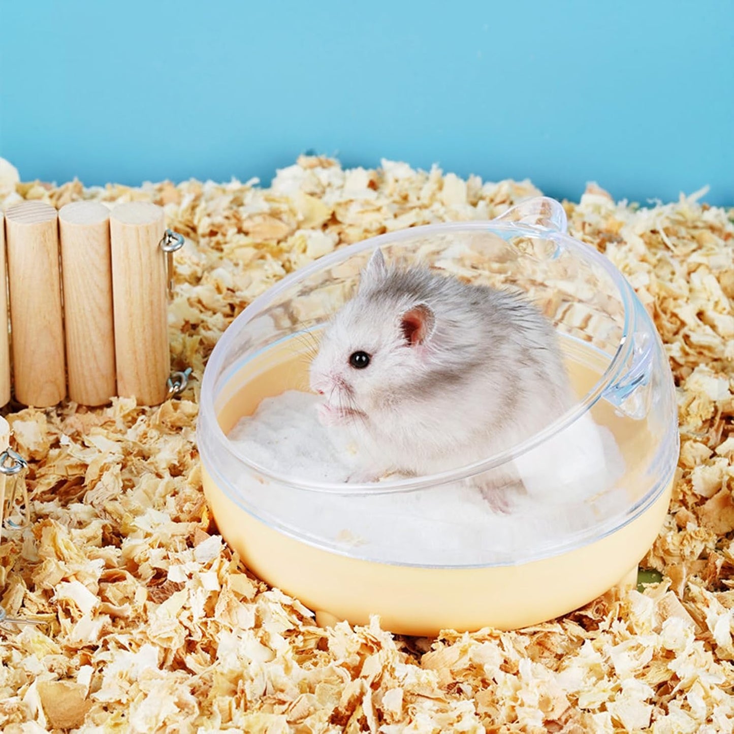 Meow&Woof Hamster Sand Bath Container, Large Sandbox Toilet Gerbil Batheoom, Tiny Chinchilla Dust Bathtub Sand Bath Box for Hamster Cage Accessories 5.2 Inch-Yellow