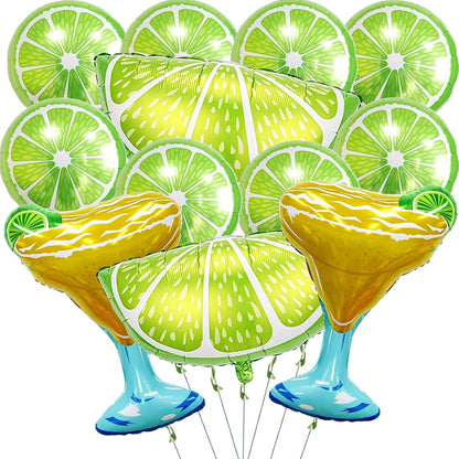 12Pcs Lime Balloons Set Green Lemon Fruit Foil Balloons Margarita Balloons for Summer Lemon Birthday Party Decorations Margarita Bachelorette Party Decorations