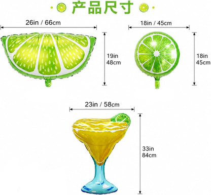 12Pcs Lime Balloons Set Green Lemon Fruit Foil Balloons Margarita Balloons for Summer Lemon Birthday Party Decorations Margarita Bachelorette Party Decorations