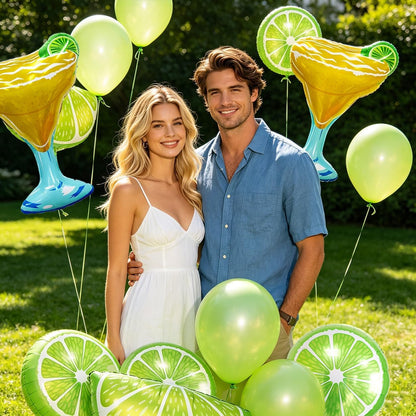 12Pcs Lime Balloons Set Green Lemon Fruit Foil Balloons Margarita Balloons for Summer Lemon Birthday Party Decorations Margarita Bachelorette Party Decorations