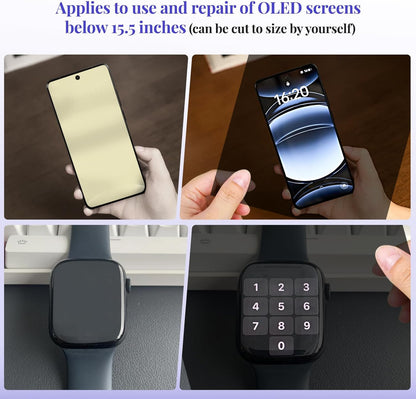OLED Display Screen Polarizing Film, Thickness 0.1mm 2 Pack Adhesive OLED Polarizing Film, 7.7 x 12.4 in, Suitable for Repair and Replacement of OLED Displays Under 15.5 in