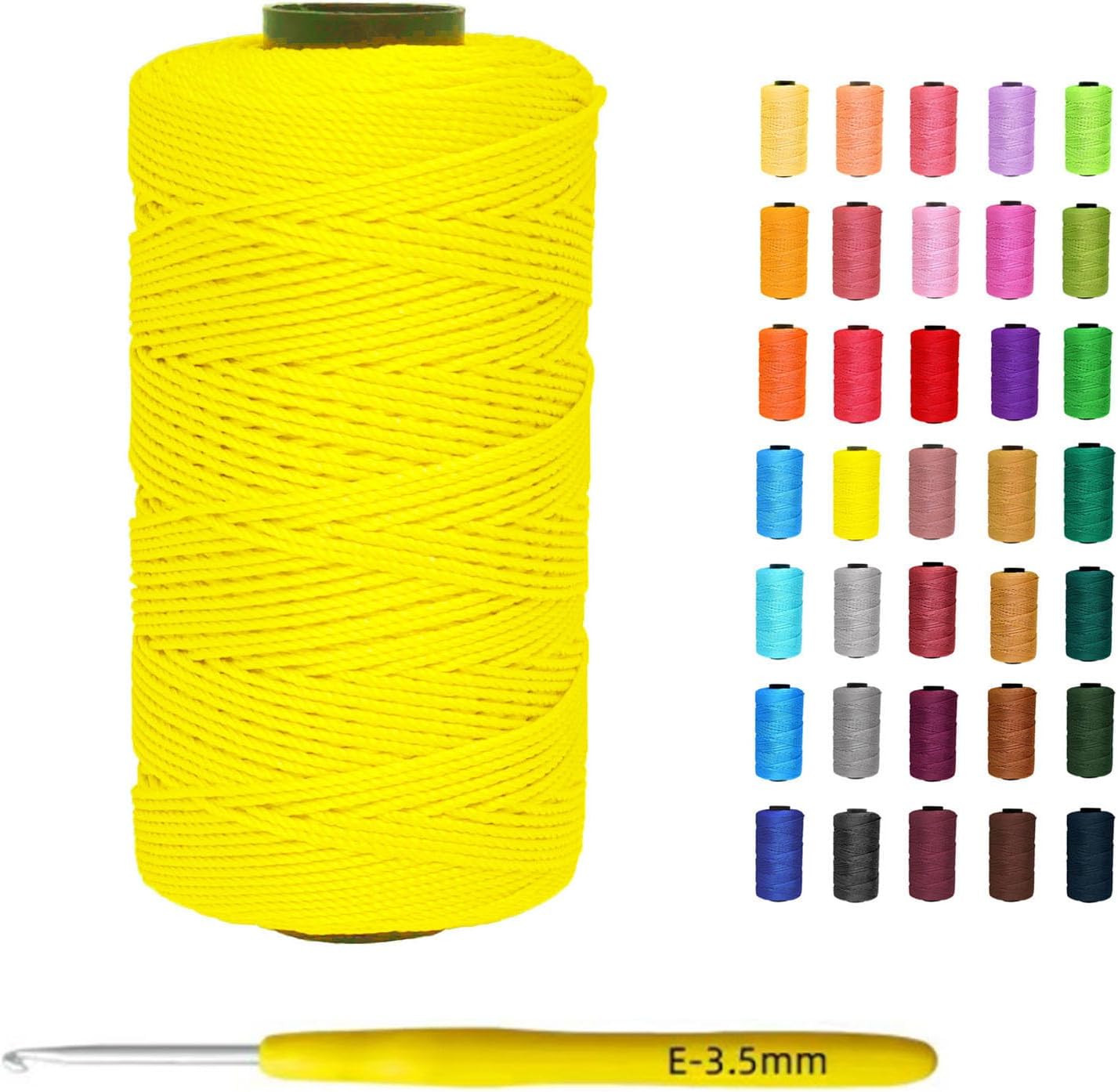 1.5mm x 219 Yards Polyester Cord for Knitting, Macrame String for DIY Hats, Bags, Shoes, Plant Hangers, Decorations - Yellow