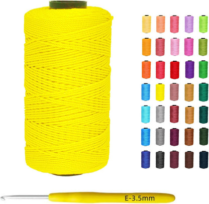 1.5mm x 219 Yards Polyester Cord for Knitting, Macrame String for DIY Hats, Bags, Shoes, Plant Hangers, Decorations - Yellow