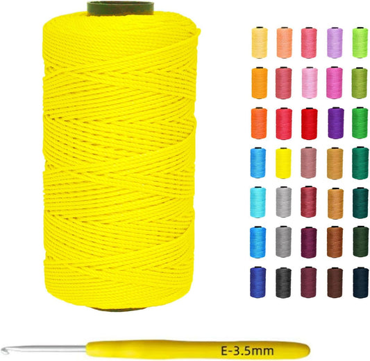 1.5mm x 219 Yards Polyester Cord for Knitting, Macrame String for DIY Hats, Bags, Shoes, Plant Hangers, Decorations - Yellow