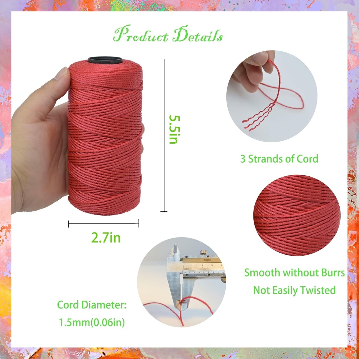1.5mm x 219 Yards Polyester Cord for Knitting, Macrame String for DIY Hats, Bags, Shoes, Plant Hangers, Decorations - Yellow