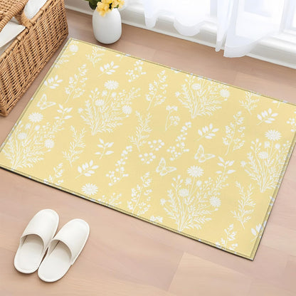Area Rugs 2x3 for Living Room, Light Yellow Botanical Non Slip Washable Rug Runner, Spring Summer Chic Wildflowers Low Pile Indoor Floor Carpet Mat Bathroom Rugs for Bedroom, Kids Room