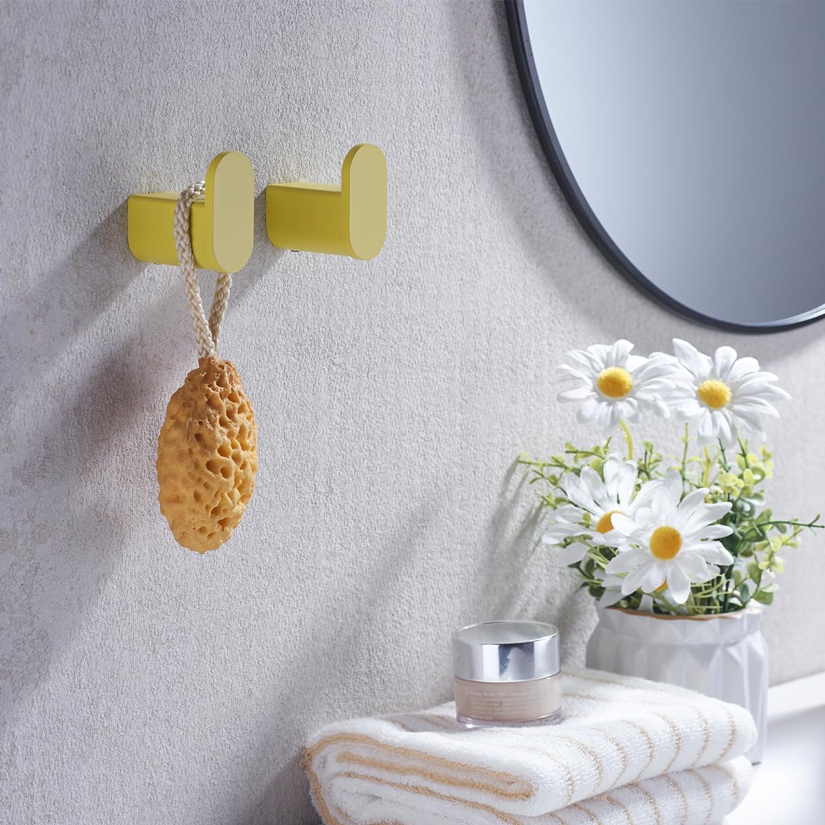 Yellow Towel Hooks for Bathrooms Round Shower Hooks SUS304 Stainless Steel Wall Mount Coat Hooks.RD-96026-8YL
