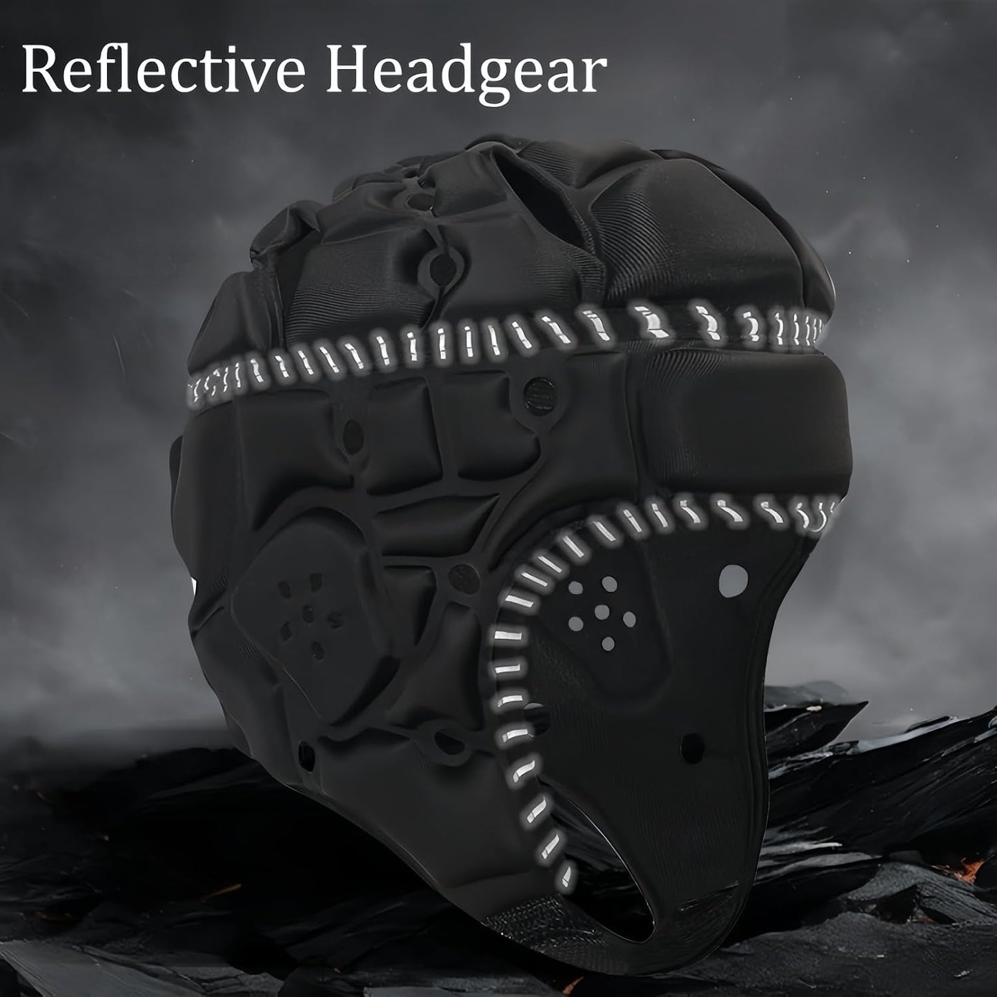 Soft Shell Padded Helmet, 7v7 Flag Football Headguard with Reflective Strips, Rugby Scrum Cap for Goalie Keeper, Hockey