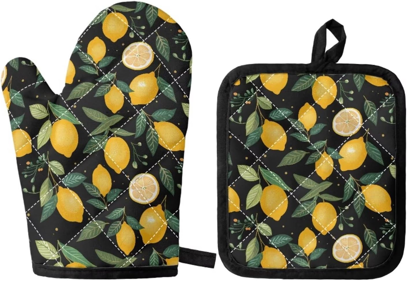 Fruit Lemon Oven Mitts and Pot Holders Sets of 2 Heat Resistant Oven Mitts Gloves Non-Slip Kitchen Mittens Potholders for Cooking Baking Grilling BBQ