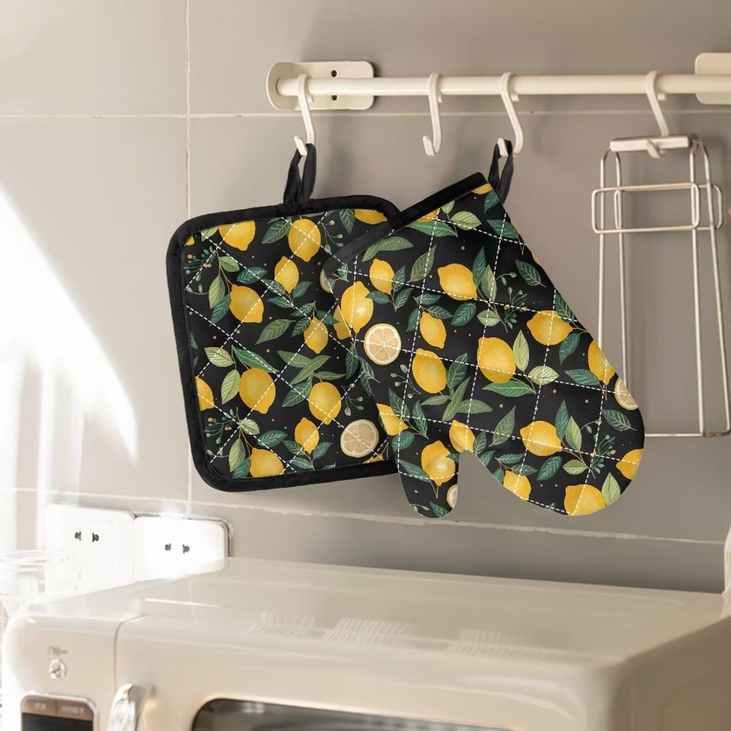 Fruit Lemon Oven Mitts and Pot Holders Sets of 2 Heat Resistant Oven Mitts Gloves Non-Slip Kitchen Mittens Potholders for Cooking Baking Grilling BBQ
