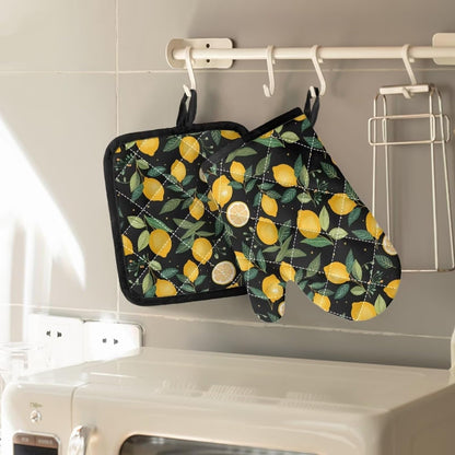 Fruit Lemon Oven Mitts and Pot Holders Sets of 2 Heat Resistant Oven Mitts Gloves Non-Slip Kitchen Mittens Potholders for Cooking Baking Grilling BBQ