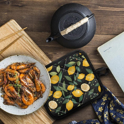 Fruit Lemon Oven Mitts and Pot Holders Sets of 2 Heat Resistant Oven Mitts Gloves Non-Slip Kitchen Mittens Potholders for Cooking Baking Grilling BBQ