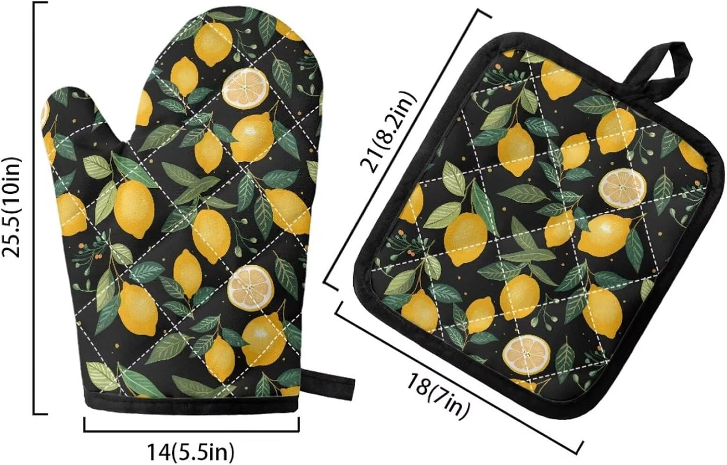 Fruit Lemon Oven Mitts and Pot Holders Sets of 2 Heat Resistant Oven Mitts Gloves Non-Slip Kitchen Mittens Potholders for Cooking Baking Grilling BBQ