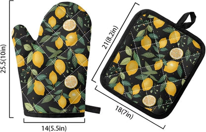 Fruit Lemon Oven Mitts and Pot Holders Sets of 2 Heat Resistant Oven Mitts Gloves Non-Slip Kitchen Mittens Potholders for Cooking Baking Grilling BBQ