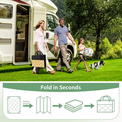 Outdoor Rug for Patio Clearance, 6'x9' Reversible Plastic Straw Rugs, Lightweight Waterproof RV Camping Mat for Camper, Balcony, Deck, Backyard, Picnic, Yellow & Beigewhite