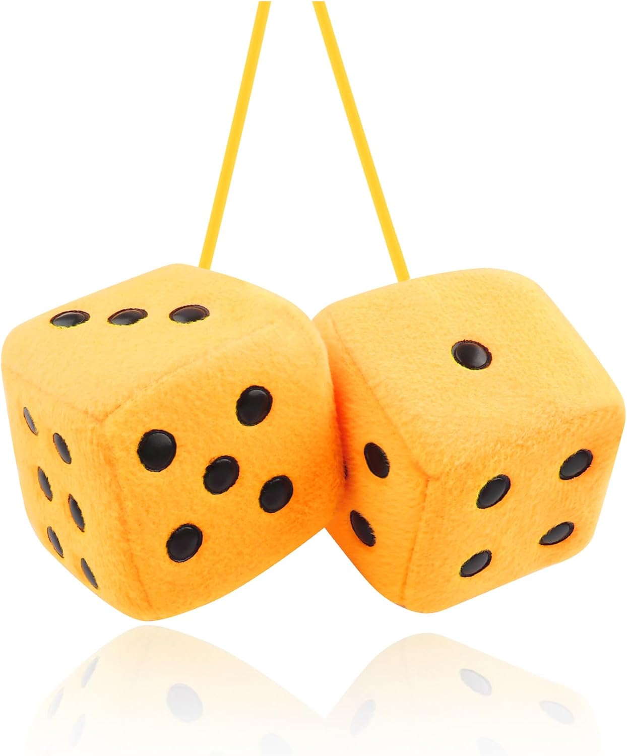 Stylish Fuzzy Dice for Car Hanging Ornament,Funny Plush Dice Rear View Mirror Accessories,Car Accessories Interior Cute Mirror Hanging Accessories (Yellow)