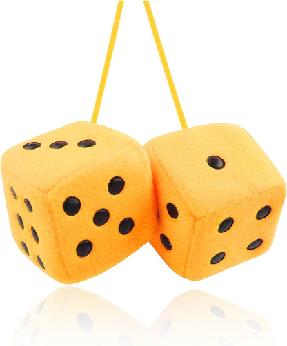 Stylish Fuzzy Dice for Car Hanging Ornament,Funny Plush Dice Rear View Mirror Accessories,Car Accessories Interior Cute Mirror Hanging Accessories (Yellow)