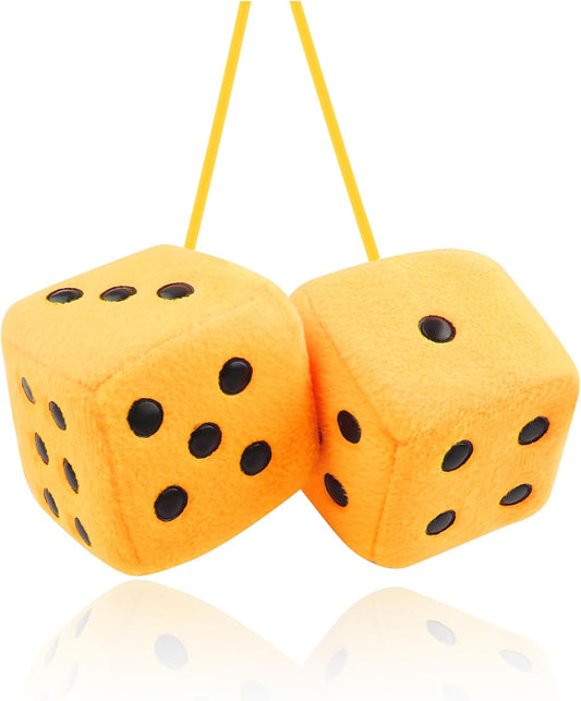 Stylish Fuzzy Dice for Car Hanging Ornament,Funny Plush Dice Rear View Mirror Accessories,Car Accessories Interior Cute Mirror Hanging Accessories (Yellow)