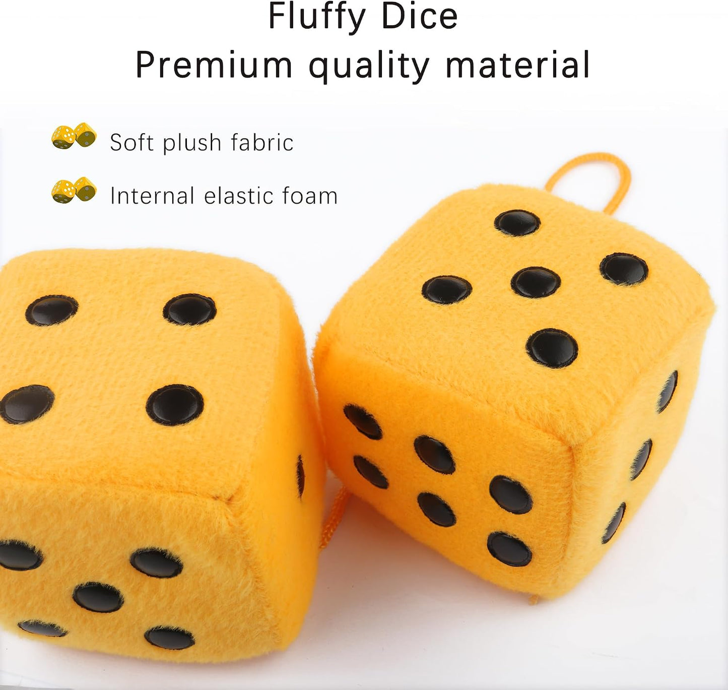 Stylish Fuzzy Dice for Car Hanging Ornament,Funny Plush Dice Rear View Mirror Accessories,Car Accessories Interior Cute Mirror Hanging Accessories (Yellow)