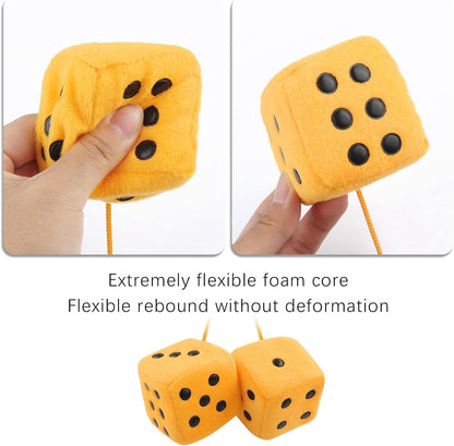 Stylish Fuzzy Dice for Car Hanging Ornament,Funny Plush Dice Rear View Mirror Accessories,Car Accessories Interior Cute Mirror Hanging Accessories (Yellow)