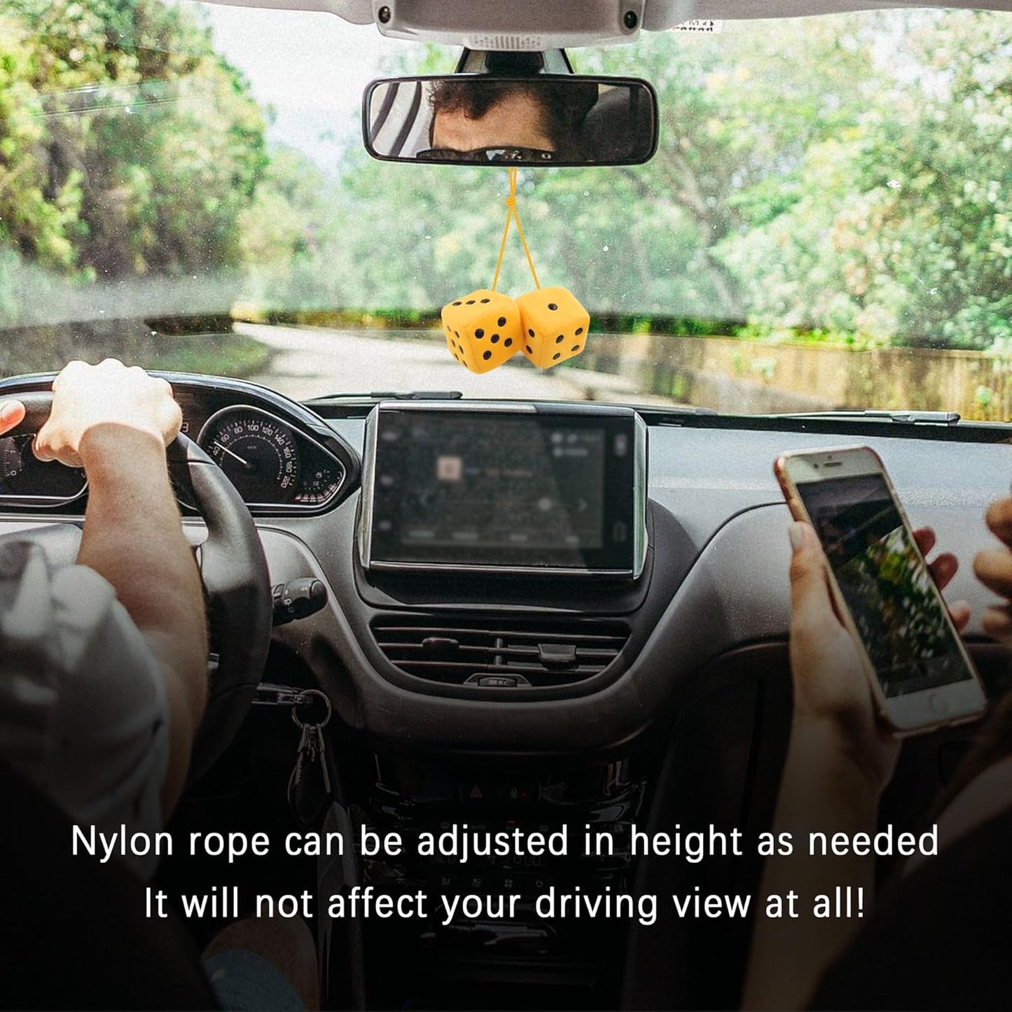 Stylish Fuzzy Dice for Car Hanging Ornament,Funny Plush Dice Rear View Mirror Accessories,Car Accessories Interior Cute Mirror Hanging Accessories (Yellow)