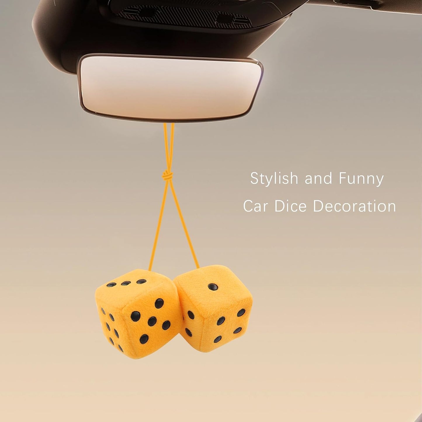 Stylish Fuzzy Dice for Car Hanging Ornament,Funny Plush Dice Rear View Mirror Accessories,Car Accessories Interior Cute Mirror Hanging Accessories (Yellow)