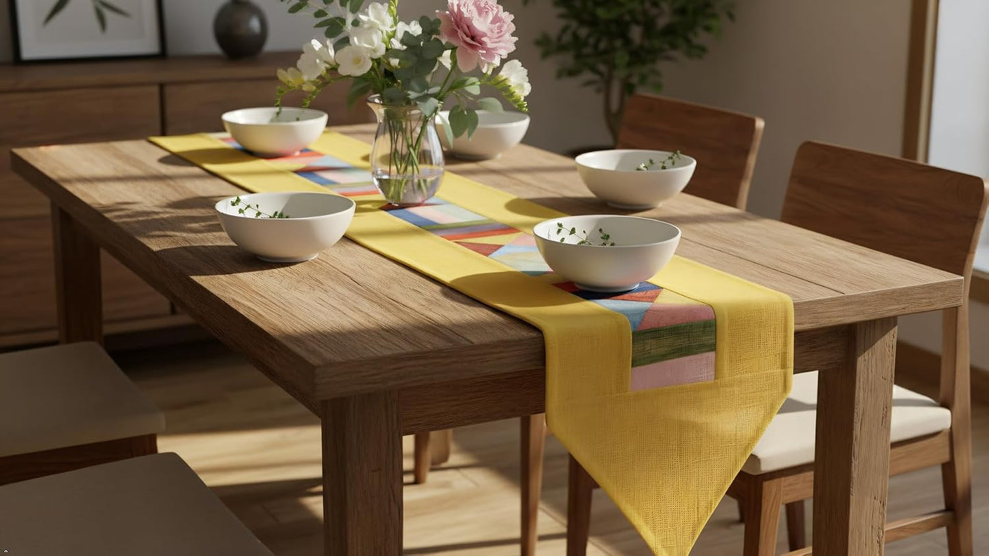 Korean Patchwork Table Runner – Traditional Bojagi Pattern, Lightweight Decorative Dining Table & Home Décor Accent for Living Room or Kitchen (Permanent Yellow)