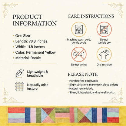 Korean Patchwork Table Runner – Traditional Bojagi Pattern, Lightweight Decorative Dining Table & Home Décor Accent for Living Room or Kitchen (Permanent Yellow)