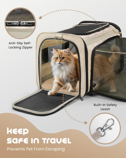 Cat Carrier Soft for Small-Medium Cats Up to 25lbs, Airline Approved | Expandable Square Design,Comfort & Breathable Window,Equipped with anti-slip lock zippers and an internal safety leash