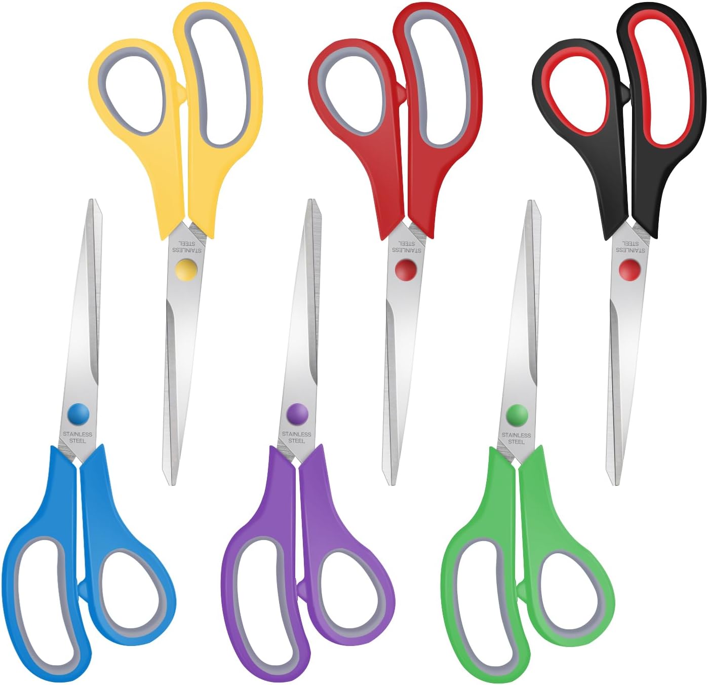 6 Packs Sewing Craft Scissors Bulk,8" Multipurpose Heavy Duty Sharp Scissors,Stainless Steel Shears for Home Office Student Supplies,Yellow