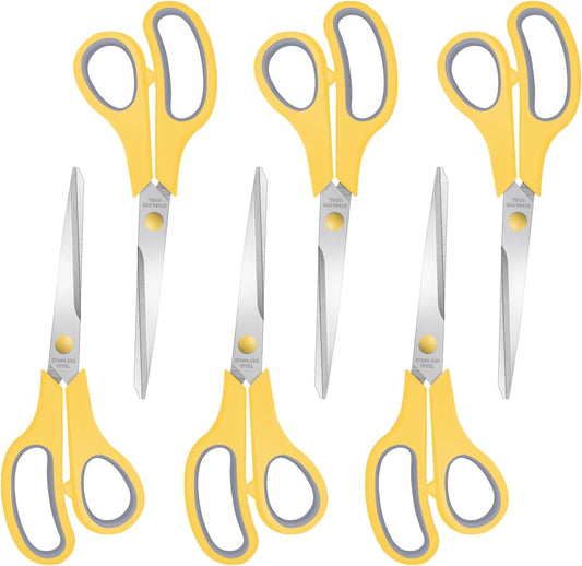 6 Packs Sewing Craft Scissors Bulk,8" Multipurpose Heavy Duty Sharp Scissors,Stainless Steel Shears for Home Office Student Supplies,Yellow